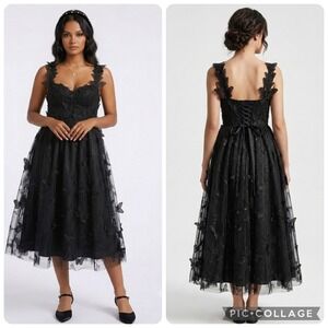New 3D Butterfly Dress 12 Black Corset Lace-up Goth Whimsigoth Fairy Whimsical